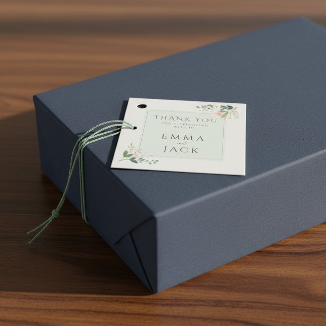 Soft pink greenery names wedding favour tags (Soft pink greenery names wedding favor tags.)