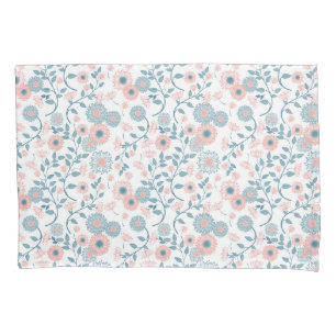Soft Pink Grey Floral Pattern Pillowcase