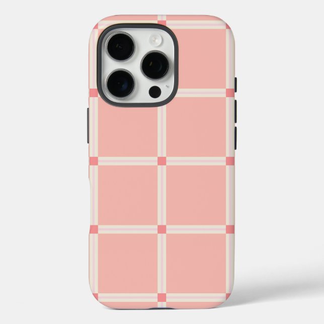Soft Pink Grid Pattern with Coral Accent  Case-Mate iPhone Case (Back)