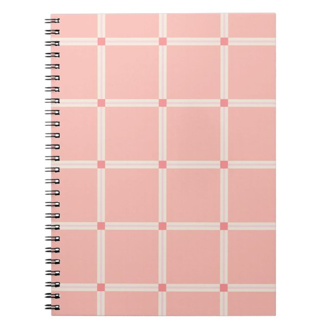 Soft Pink Grid Pattern with Coral Accent  Notebook (Front)