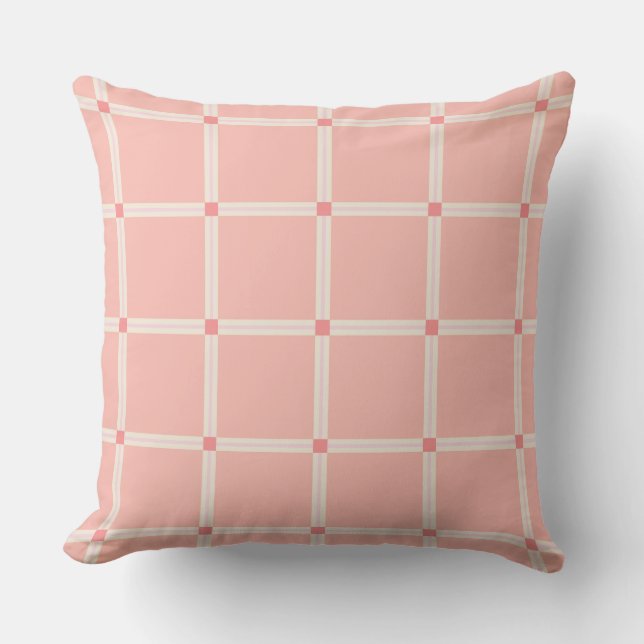 Soft Pink Grid Pattern with Coral Accent  Throw Pillow (Front)