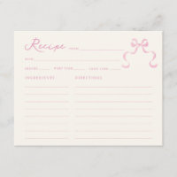 Soft Pink Hand Drawn Bow Bridal Shower Recipe Card