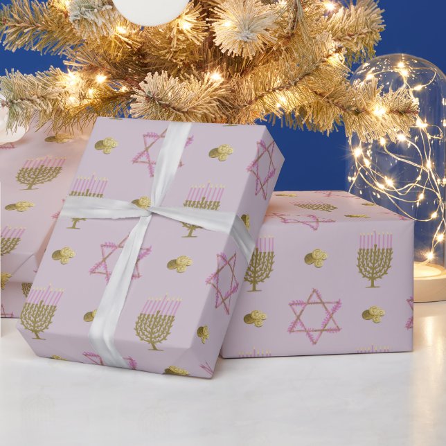 Soft Pink Hanukkah Wrapping Paper (Holidays)