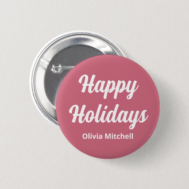 Soft Pink Happy Holidays Button (Front & Back)