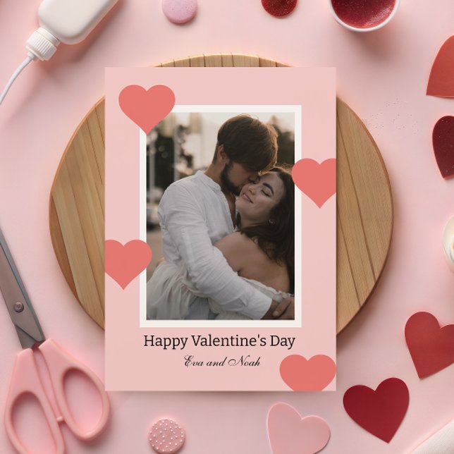 Soft Pink Heart Photo Valentine Memory Holiday Card (Creator Uploaded)