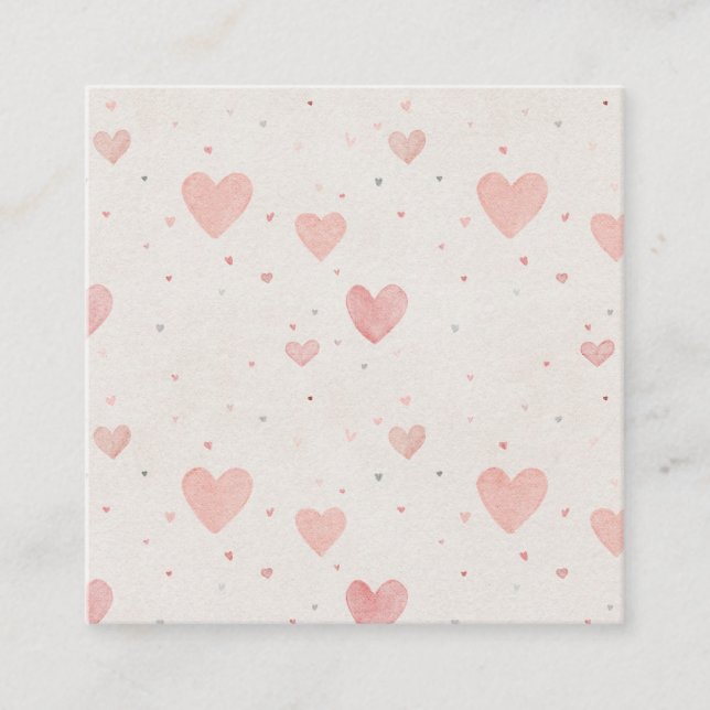 Soft Pink Hearts Pattern Square Business Card (Front)