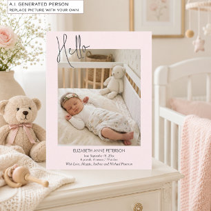 Soft Pink Hello Baby Photo Birth Announcement Postcard
