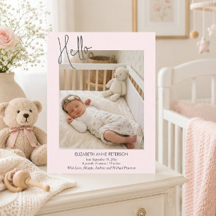 Soft Pink Hello Baby Photo Birth Announcement Postcard