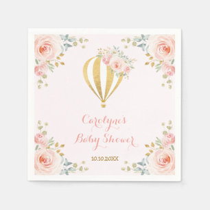 Soft Pink Hot Air Balloon Adventure Baby Shower Napkin