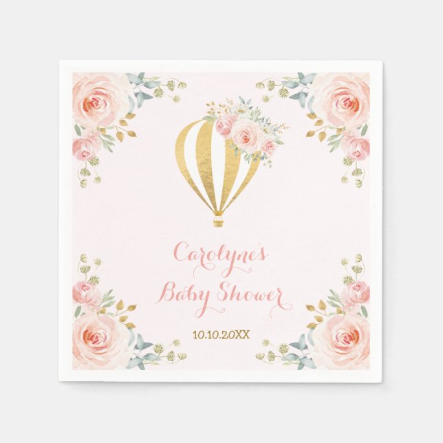 Soft Pink Hot Air Balloon Adventure Baby Shower Napkin (Front)