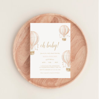 Soft-Pink Hot Air Balloon Baby Shower Invitation