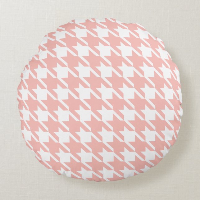 Soft Pink Houndstooth Round Pillow (Front)