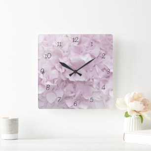 Soft Pink Hydrangea Flower Square Wall Clock