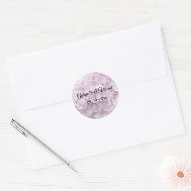Soft Pink Hydrangea Flower Wedding Classic Round Sticker (Envelope)
