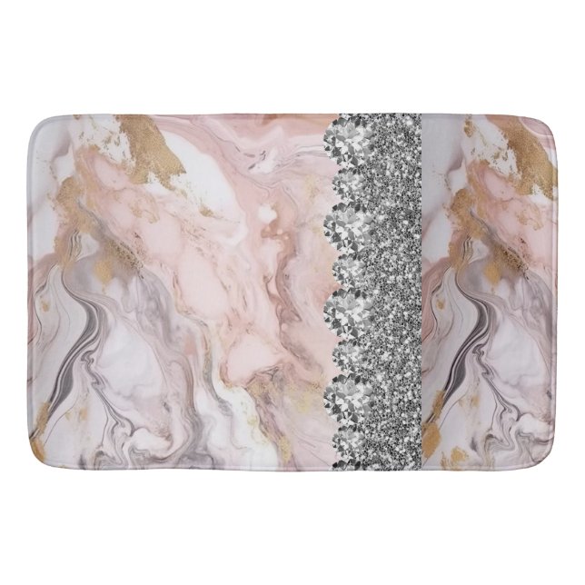 Soft Pink Interior Design Home Glitter Marble Bath Mat (Front)