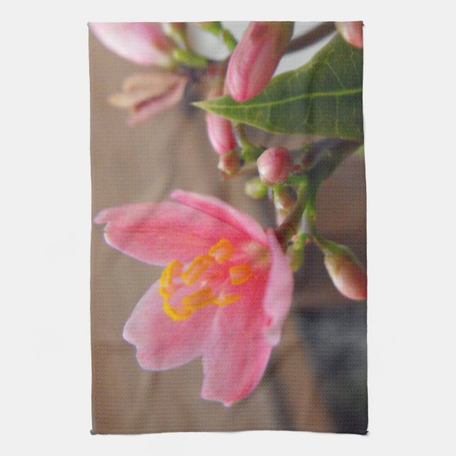 Soft Pink Jatropha Flower Kitchen Towel (Vertical)