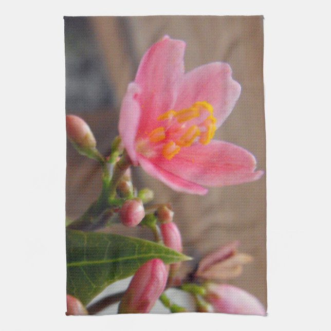 Soft Pink Jatropha Flower Kitchen Towel (Vertical)