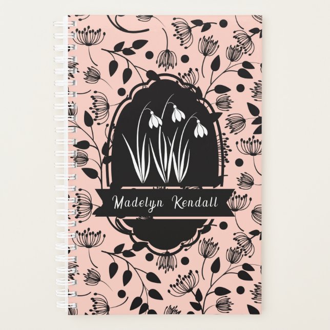Soft Pink Laurentian Floral Pattern Custom Name Planner (Front)