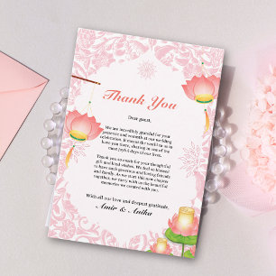 Soft Pink Lotus Lanterns Indian Inspired Wedding Thank You Card