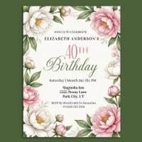 Soft Pink Magnolia and Peony 40th Birthday 