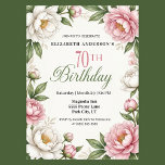Soft Pink Magnolia and Peony 70th Birthday  Invitation<br><div class="desc">Celebrate a beautiful milestone with this elegant floral 70th birthday party invitation featuring soft pink peonies, creamy white blossoms, and lush green foliage arranged in a timeless botanical frame. The delicate watercolor style creates a refined and feminine aesthetic that is perfect for honoring a special woman’s seventieth birthday in a...</div>
