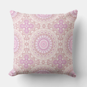 Soft Pink Mandala with Heart and Petal Motifs Throw Pillow