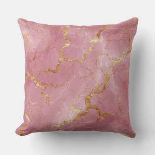 Soft Pink Marble Abstract with Shimmering Gold Throw Pillow