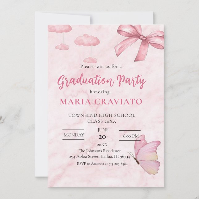 Soft Pink Marble Graduation Party Invitation (Front)