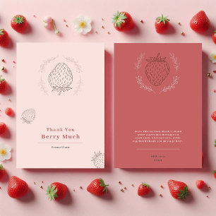 Soft Pink Minimalist Strawberry Birthday Thank You Card