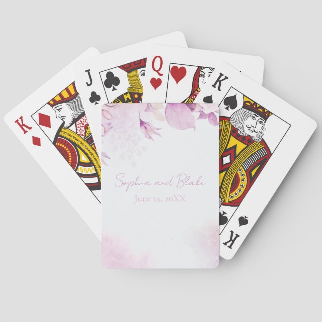 Soft Pink Modern Boho Floral and Leaves Wedding Playing Cards (Back)