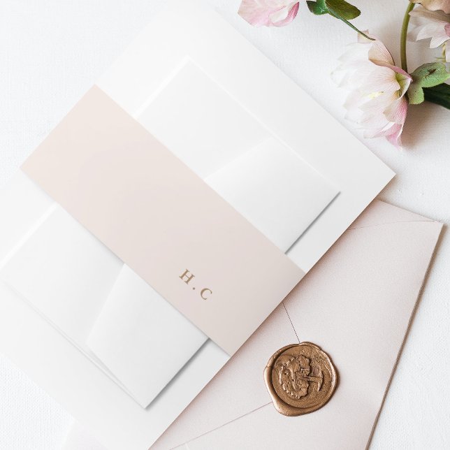 Soft Pink Monogram Simple Plain Modern Wedding Invitation Belly Band (Creator Uploaded)