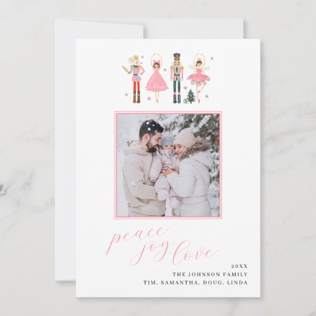Soft Pink Nutcracker Christmas Photo Holiday Card (Front)