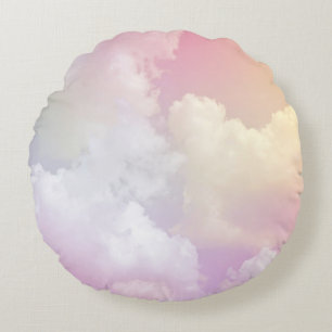 Soft Pink Orange Sky: Fluffy Round Pillow