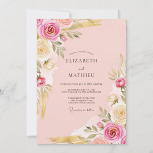 Soft Pink Ornate Botanical Wedding Invitation