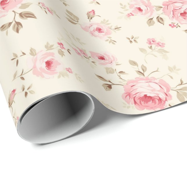 Soft Pink Painted Roses  Wrapping Paper (Roll Corner)