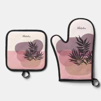 Soft Pink Pastel Abstract Tropical Oven Mitt & Pot Holder Set