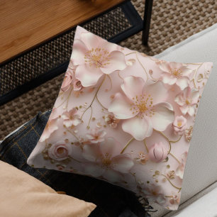 Soft Pink Pastel Floral Throw Pillow