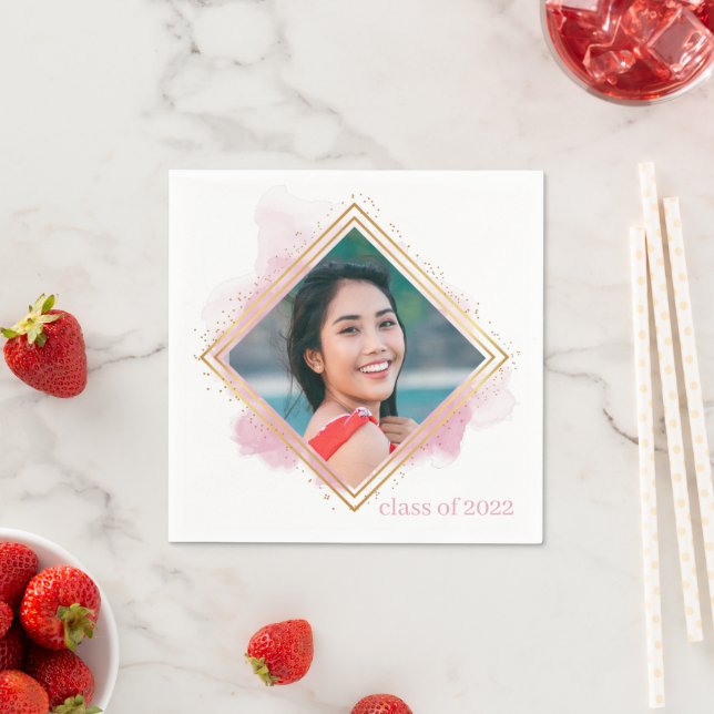 Soft Pink Pastel & Gold Diamond Graduation Napkins (Insitu)