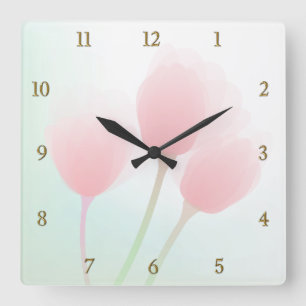 Soft Pink Pastel Tulips Wedding Square Wall Clock