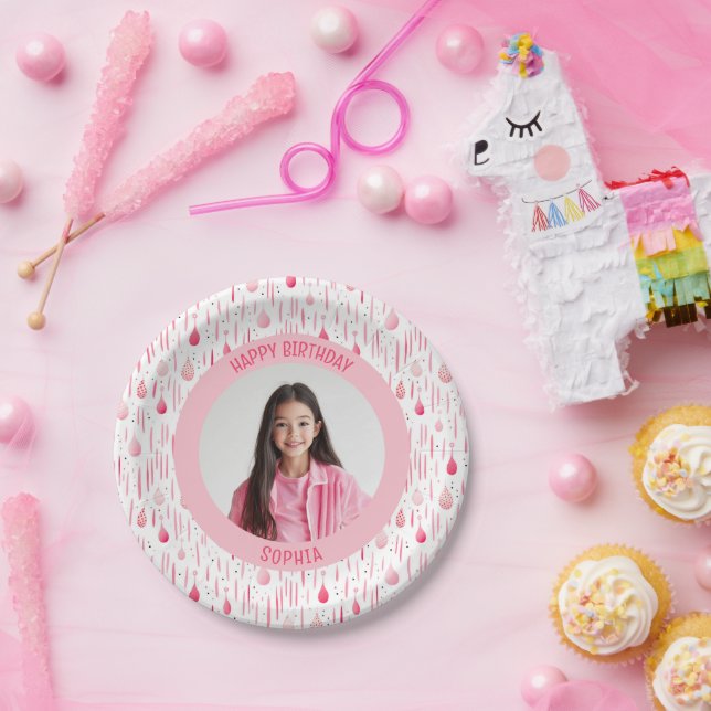 Soft Pink Pattern Photo Paper Plate (Party)