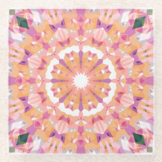 Soft Pink Peach Purple Green Star Eclectic Decor Glass Coaster
