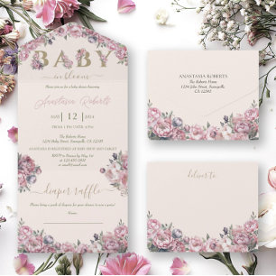 Soft Pink Peonies Elegant Floral Baby Shower All In One Invitation