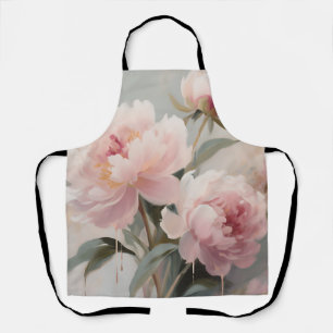 Soft Pink Peonies Floral Art Apron