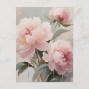 Soft Pink Peonies Floral Art Postcard