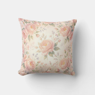 Soft Pink Peony Floral Pattern Throw Pillow
