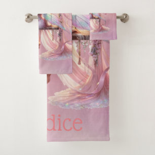 Soft Pink Peony Swing Fairy Princess Girls Custom Bath Towel Set