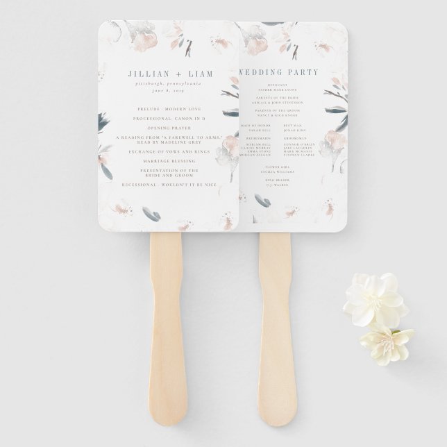 Soft Pink Peony Wedding Program Hand Fan (Front and Back)