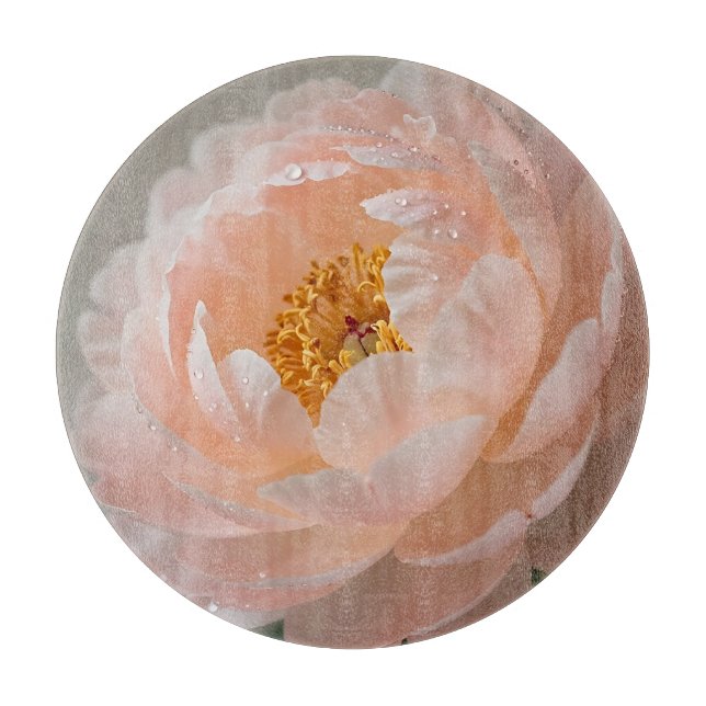 Soft Pink Peony with Dewdrops Cutting Board (Front)