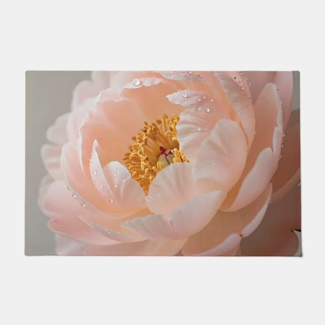 Soft Pink Peony with Dewdrops Doormat (Front)