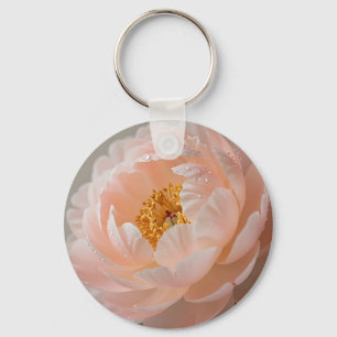 Soft Pink Peony with Dewdrops Keychain
